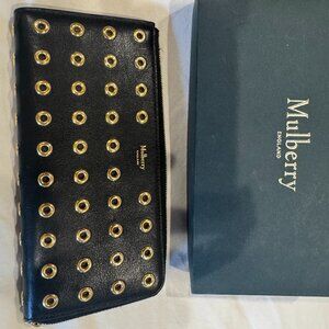 Mulberry Long Part Zip Wallet Black Shiny Calf With Eyelets